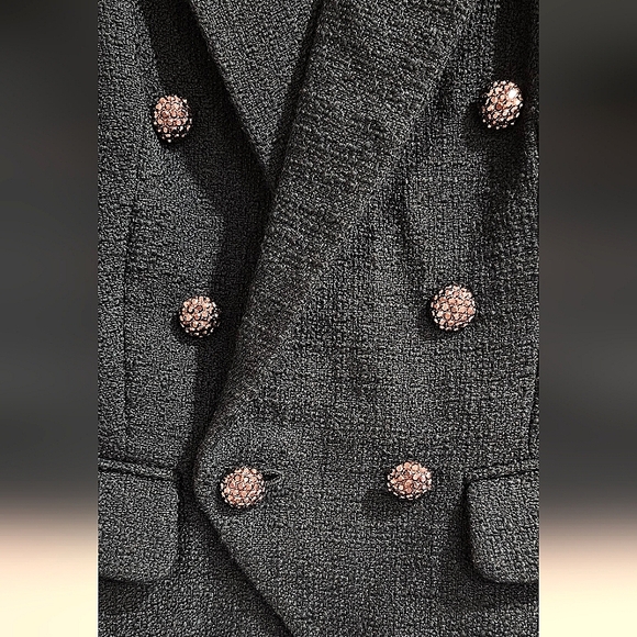 NWT KARL LAGERFELD PARIS Women's Tweed Double Breasted Blazer Dark Green 10 - Picture 2 of 13